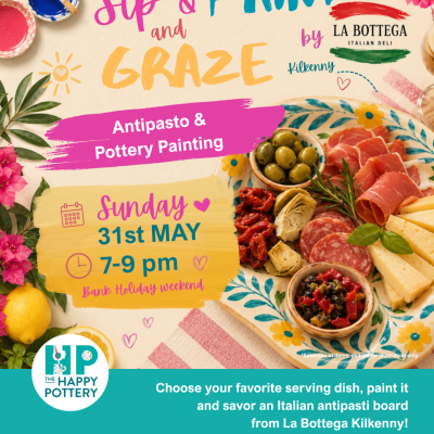 Sip & Paint and Graze Antipasto pottery painting event